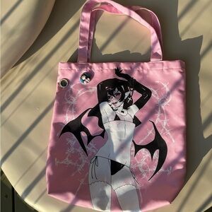 NEW Hot Pink Graphic Sexy Anime Tote w/pins